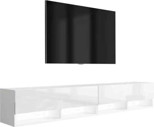 TV-Lowboard 200 (2 x 100) cm Mattweiß / Hochglanzweiß, LED weiß, 200 × 32 × 34 cm