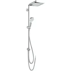 hansgrohe Reno Crometta E 240 Showerpipe - Brausegarnituren mit 24 x 24 cm Kopfbrause, EcoSmart Technologie für nur 9 l/min, höhenverstellbare Handbrausehalterung und verstellbarer Neigungswinkel für optimalen Komfort.