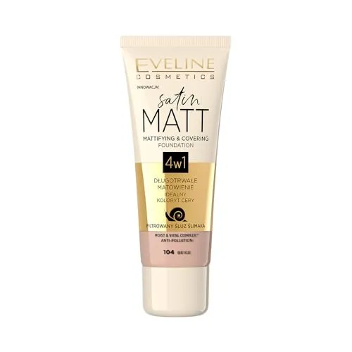 Eveline Cosmetics Satin Matt Foundation mit Schneckenextrakt - Aufbauende Deckkraft, Porenverfeinerung, Feuchtigkeitskomplex