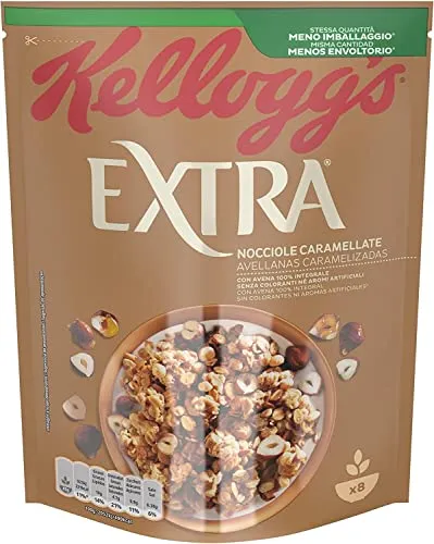 Kellogg's Extra Nocciole Caramellate Knusprige Haferflocken mit Karamellisierte Haselnüsse 100% Vollkorn 375g-Packung