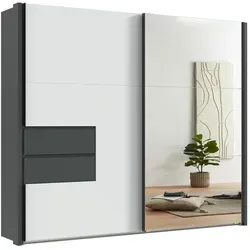 luma-home Schwebetürenschrank, 2-türig mit Spiegeltür - Moderner Kleiderschrank mit 3 Fächern und 2 Schubladen, bietet viel Stauraum und schließt leise dank Selbsteinzug. Ideal für stilvolle Schlafzimmer.