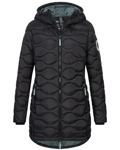 Sublevel Damen Winter Jacke Parka Steppmantel XL Schwarz - Funktionsjacke mit leicht tailliertem Schnitt und wasserabweisendem Material, ideal für kalte Tage. Genießen Sie den Komfort der gefütterten Kapuze und der praktischen Taschen.
