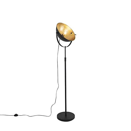 Qazqa Industrie Vintage Stehlampe schwarz mit Gold - 35 cm verstellbar - Standleuchten & Deckenfluter, elegante Stehlampe im Industrie-Design, dimmbar und ideal für Wohnzimmer oder Schlafzimmer.
