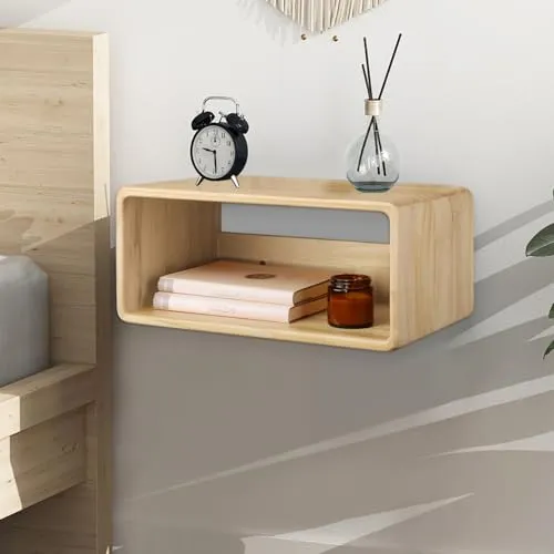 WDSHIYI Schwebender Nachttisch, Wandmontierter Nachttisch aus Holz, schwebende Regale für Schlafzimmer, Wohnzimmer, Badezimmer, Küche, Büro, 43 x 19 x 25 cm, Natur