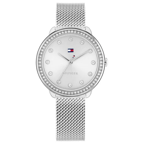 Tommy Hilfiger 1782698 Damen Analog Quarz Uhr - Elegante Armbanduhr mit 33 mm Edelstahlgehäuse und funkelnden Kristallen, spritzwasserfest und ideal für jeden Anlass.