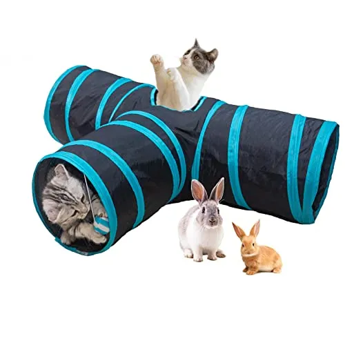 Baguuaray Katzentunnel Katze Spielzeug Tunnel 3 Way Tube Zusammenklappbar Katzenspielzeug für Kätzchen Welpeln Kaninchen Indoor Und Outdoor (T-Tunnel Black)