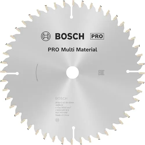 Bosch Multi Material Kreissägeblatt 2608640815 - Metallkreissägeblatt mit 48 präzisionsgeschliffenen Carbide-Zähnen für starke Schnitte in Holz, Kunststoff und Metall. Ideal für anspruchsvolle Anwendungen und hohe Genauigkeit.