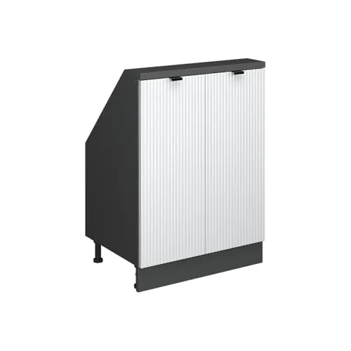 Vicco Küchenschrank für Dachschrägen R-Line, Weiß Riffel, 60 cm - Platzsparender Küchenschrank für Dachschrägen mit 2 Türen, ideal zur optimalen Raumnutzung. Robuste Bauweise und pflegeleichte Materialien garantieren langlebigen Einsatz in Ihrer Küche.