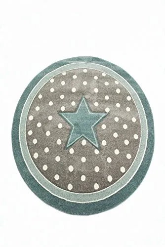 CARPETIA Kinderteppich Spielteppich Babyteppich Mädchen runder Teppich mit Stern türkis grau Größe 160 cm Rund