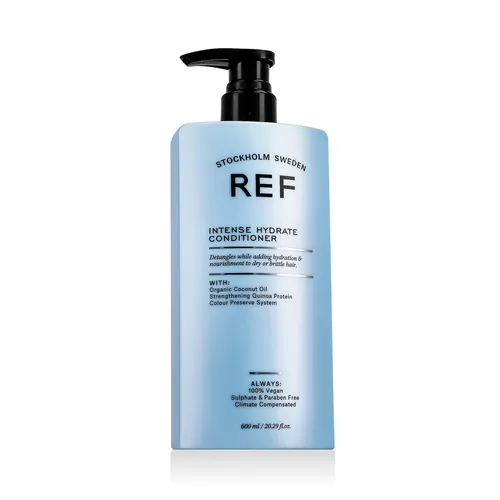 REF Intense Hydrate Conditioner 600 ml - Haarspülung mit Bio-Kokosnussöl, intensiv spendet Feuchtigkeit und revitalisiert trockenes, krauses Haar für seidigen Glanz und einfache Kämmbarkeit.