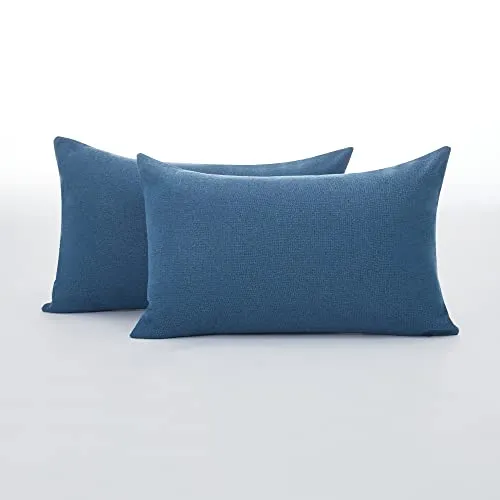Deconovo Kissenbezug Leinen Optik Kissenhülle Kissenbezüge mit Verstecktem Reißverschluss Sofa Zierkissenhülle, 30x50 cm, Blau, 2er Set