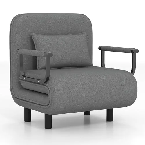 Fabulcozy Schlafsessel 4 in 1 mit Bettfunktion Schlafsofa, Sesse Leinen klappbar Schlafsessel, Schlafsofa mit Metallarmlehnen 100 kg Tragkraft (Gray, 60 x 58 x 78 cm)