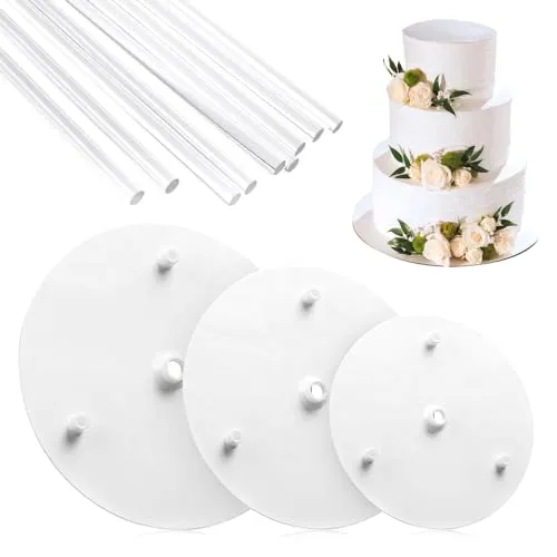 Coolon Tortenständer, 21 Stück Dübelstangen für Tiered Kuchen mit 3 Stück Tortenplatte, Wiederverwendbare Kunststoff Kuchen Unterstützung Stab für die Stufenkonstruktion der Torte Unterstützend