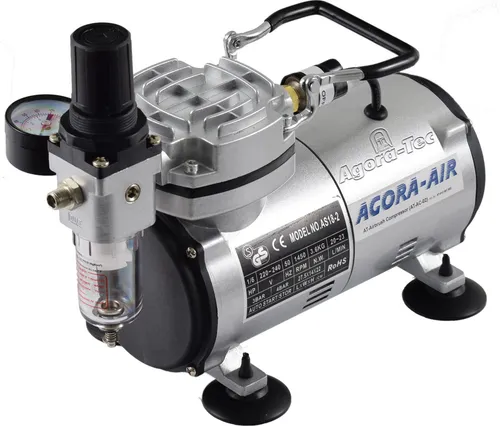 Agora-Tec® Airbrush Mini Druckluft Kompressor AT-AC-02 – Sehr Leise - Kompressor für Airbrush-Anwendungen, besonders leise mit nur 47 dB, energiesparend und wartungsfrei. Ideal für Tattoos, Modellbau und Makeup.