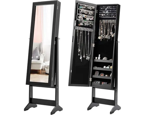 COSTWAY Schmuckschrank mit Ganzkörperspiegel und Stauraum