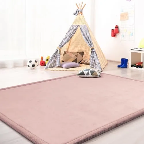 TT Home Krabbelmatte Babyzimmer Teppich Spielmatte Kinder Unifarben rutschfest Flauschig, Farbe: Rosa Pink, Größe:200x280 cm