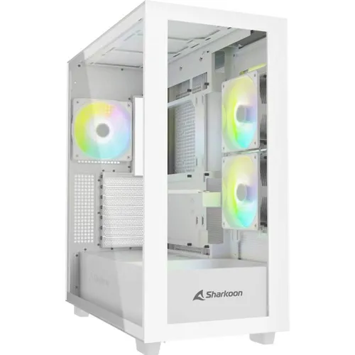 Sharkoon Rebel C60 RGB White - Elegantes PC-Gehäuse - PC-Gehäuse mit gehärtetem Glas und 4 RGB-PWM-Lüftern für optimalen Luftstrom, Platz für große Hardware und moderne Anschlüsse inklusive USB-C.