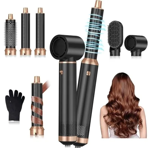 Souvik Hair Tool Set Multifunktionaler mit Warmluftbürste, Haarföhn, Lockenstab Automatisch, Föhnbürste für Glätten, Heißluftbürste, Haarglätter, Locken, Volumen, Trocknen-Schwarz