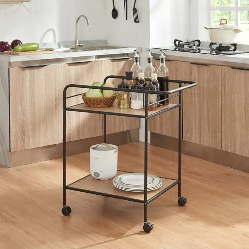 [en.casa] Servierwagen Hole - Stilvoller Küchenwagen mit Rollen - Servierwagen mit 2 Ablagen, ideal für Küche oder Büro. Praktisch und elegant, ermöglicht mühelosen Transport und bietet sicheren Stand dank Feststellbremsen.