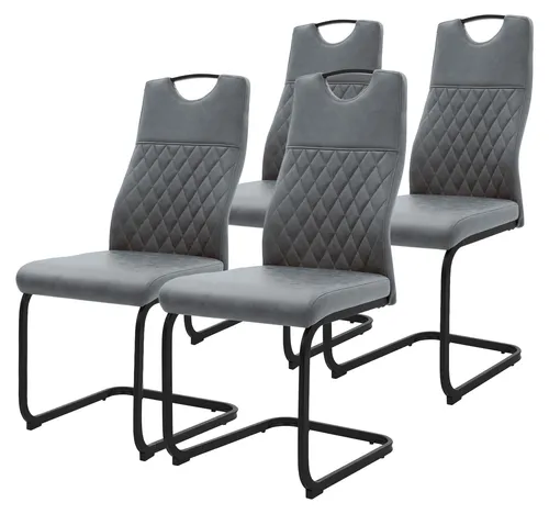 ML-Design Esszimmerstühle 4er Set Freischwinger Schwingstuhl aus Kunstleder, Küchenstühle mit Rückenlehne, Polsterstuhl mit Stahlgestell, Anthrazit