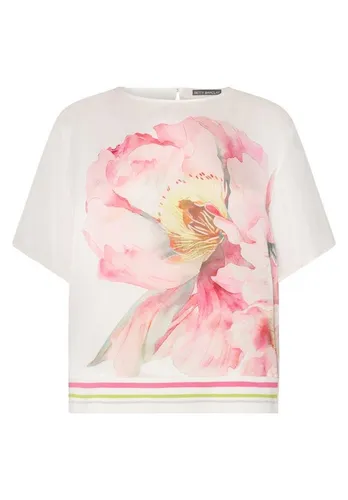 Betty Barclay Kurzarmbluse mit floralem Design - Figurumspielende Bluse mit Rundhals-Ausschnitt und Kurzarm, ideal für den Sommer. Mit floralem Muster und Knopfschlinge im Rücken für einen eleganten Look.