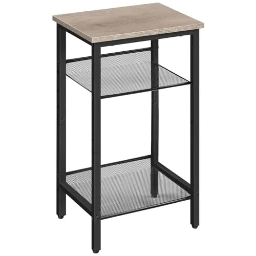 HOOBRO Beistelltisch, Telefontisch mit 2 verstellbaren Gitterablagen 38 x 28 x 74 cm, Sofatisch, Kaffeetisch, Industrie-Design, Grau-Schwarz EBG01DH01G1