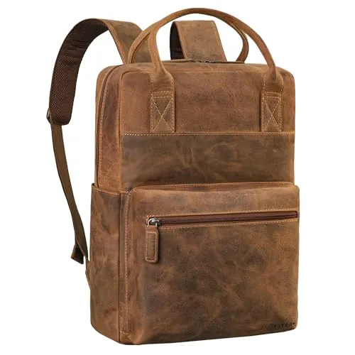 STILORD 'Topaz' Moderner Lederrucksack für Laptop 16 Zoll - Eleganter Rucksack aus naturbelassenem Echtleder für Damen und Herren, ideal für Büro und Reisen. Mit Trolley-Halterung und Platz für DIN A4 Dokumente.