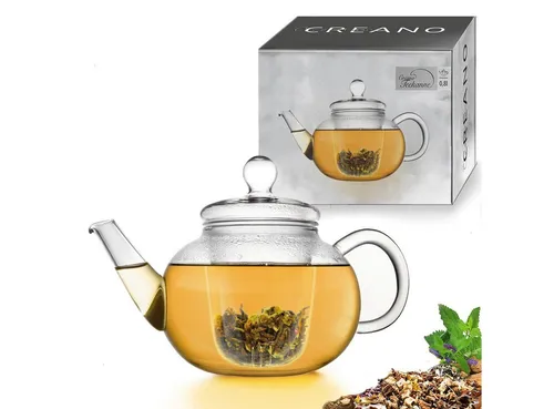 Creano Teekanne Teekanne 1,0 Liter mit Glassieb und Glasdeckel, 0,8 l, 1x Glasteekanne mit Glassieb