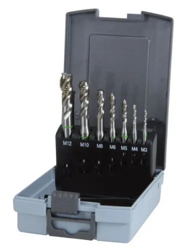 Ruko 7-teiliger Maschinengewindebohrer-Satz HSS Co 5 Form C 35° - Maschinengewindebohrer, 7-teilig, HSS Co 5, ideal für präzises Gewindeschneiden von M3 bis M12, langlebig und robust für professionelle Anwendungen.