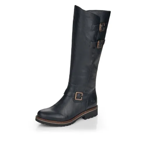 Remonte Damen R6590 Kniehohe Stiefel - Schwarz 01, 39 EU, warm gefüttert mit echtem Lammfell und rutschfester Laufsohle für optimalen Komfort