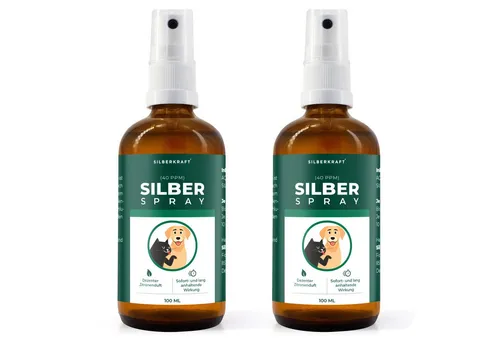 Silberkraft Fellpflege Kolloidales Silberspray - Hautpflege für Tiere, 100 ml - Sanfte Pflege für empfindliche Tierhaut. Unser kolloidales Silberspray ist ideal zur Unterstützung der Hautregeneration bei Juckreiz und Irritationen. Frei von reizenden Inhaltsstoffen, für Hunde, Katzen und Kleintiere.