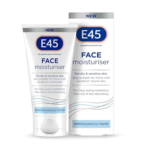 E45 Gesichtsfeuchtigkeitscreme - Gesichtscreme für eine langlebige Feuchtigkeit - Creme für trockene und empfindliche Haut - Dermatitis und Ekzemcreme - nicht fettende Formel-Dermatologisch getestet