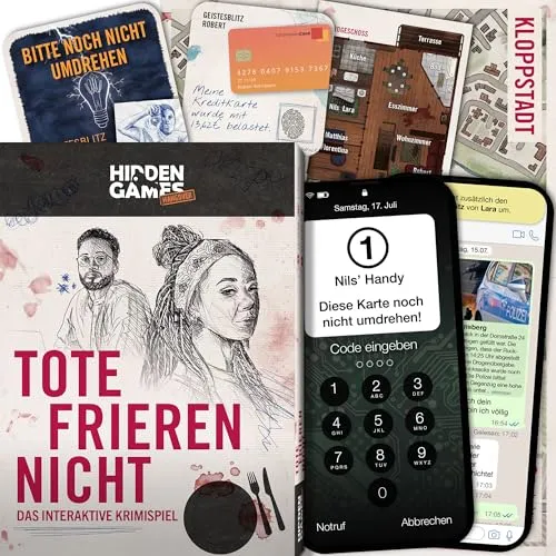 HIDDEN GAMES Krimispiel Tote frieren nicht - Gesellschaftsspiel für 4-6 Spieler ab 14 Jahren, spannende Verbindung von Krimispiel und Krimidinner mit interaktiver App für ein fesselndes Erlebnis.