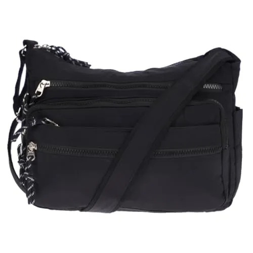 Christian Wippermann Hochwertige Nylon Umhängetasche Damen – Damen-Umhängetaschen Mittelgroß – Fächer, Verstellbarer Riemen 150 cm – 30x21x12 cm – Sportlich, Elegant, Vielseitig im Alltag Schwarz