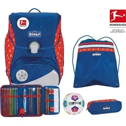 Scout Alpha Exklusiv Schulranzen-Set 4-tlg. Bundesliga - Ergonomischer Schulranzen mit höhenverstellbarem Tragegurtsystem und 20 Litern Volumen, ideal für kleine Fußballfans und optimalen Tragekomfort.