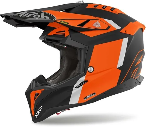 Airoh Aviator 3 Glory Motocross Helm, orange, Größe S - Motorradhelm mit Doppel-D-Ringverschluss, hervorragender Belüftung und aerodynamischem Spoiler für optimalen Komfort und Sicherheit beim Fahren.