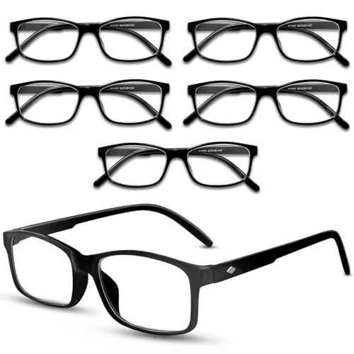 Yonality 6 Pack Lesebrille, Anti Blaulicht Lesehilfe für Damen und Herren, Sehhilfe Brille Computer-Lesebrillen Brille, Quadratische Rahmen Leichte Bequeme, +1.5, 2.0, 2.5 (Schwarz)