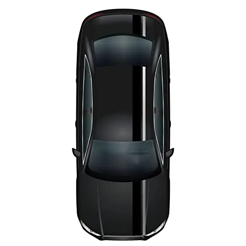 Produktbild Rennstreifen Racing Stripes 5mx15cm und 10mx5cm Rallystreifen Viperstreifen für Fahrzeuge Auto Kfz Zubehör Tuning Streifen für Motorhaube Dach Heck (Schwarz Glanz/Silber metallic)