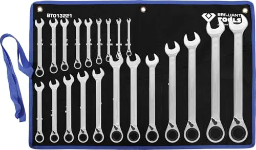 Brilliant Tools Ratschenringschlüssel-Satz 21-tlg - Schraubenschlüssel-Sets mit umschaltbaren Ratschenschlüsseln für präzises Arbeiten, ideal für professionelle Mechaniker und Heimwerker.