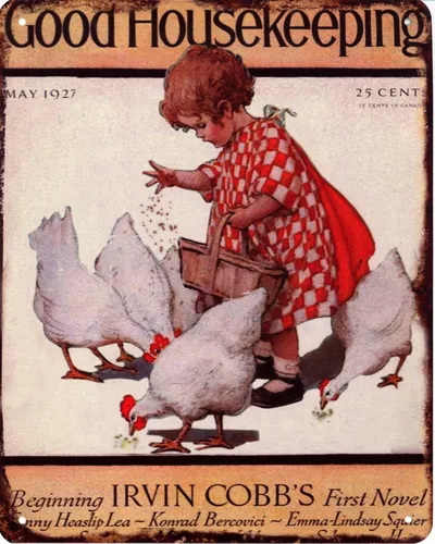 Blechschild Good Housekeeping Kind Hühner Deko Schild Aufschrift Druck 20 x 25