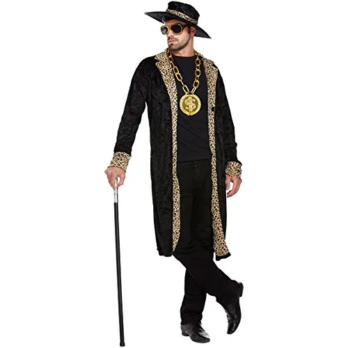 MENS BLACK PIMP FANCY DRESS - Hüte & Kopfbedeckungen, stylisches Kostüm für Herren im Pimp-Style, perfekt für Cosplay-Partys und besondere Anlässe.