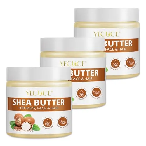 P-Beauty 100% Bio Shea Butter 3x220g - Körperbutter Vegan & Naturbelassen - Intensive Feuchtigkeitscreme für Gesicht, Körper, Haare & Nägel - Creme für Trockene Haut - Pflege, Haarpflege, Lippenpflege