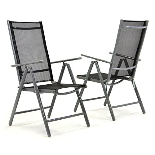 Nexos Trading 2er Set Klappstuhl Komfortbreite Hochlehner Gartenstuhl Campingstuhl Liegestuhl – Sitzmöbel Garten Terrasse Balkon – Stuhl aus Aluminium - schwarz