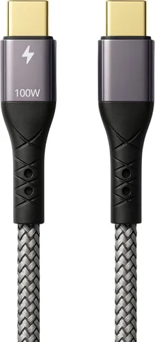 ProfiPatch USB C auf USB C Kabel 0,5m 100W PD 3.0 5A E-Mark Chip grau Goldkontakt Textil USB Datenkabel, Schnellladekabel für Notebooks, Laptops und Handys