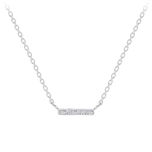 MONKIMAU Damen Halskette Stab Zirkonia 925 Sterling Silber - Frauen Halskette, Silberkette, Halsschmuck, Anhänger - hypoallergen, nickelfrei & verstellbar