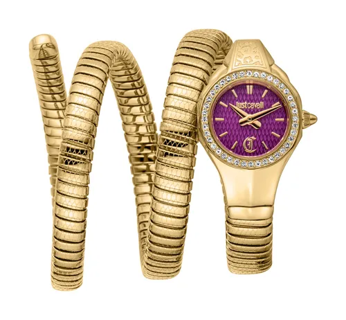 Just Cavalli Time Quarzuhr Signature Snake JC1L355M0035 - Damenuhr mit elegantem Edelstahlarmband, spritzwassergeschützt und verziert mit funkelnden Kristallsteinen für einen festlichen Look.