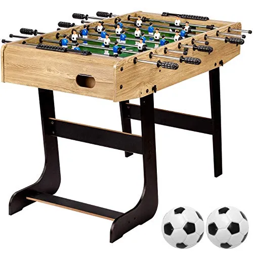 GAMES PLANET Tischfussball „Belfast“, klappbar, Farbe: Holzdekor hell, nahtlos hochgezogene Spielfeldecken, inkl. 2 Bälle, Kicker Kickertisch Tischkicker