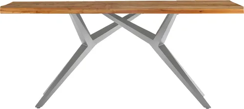 Esstisch SIT, 160x90 cm – recyceltes Teak mit antiksilbernem Gestell - Esstische aus recyceltem Teak mit einzigartigem Sonnenmuster, ideal für nachhaltige Einrichtung und stilvolle Akzente in Ihrem Esszimmer.