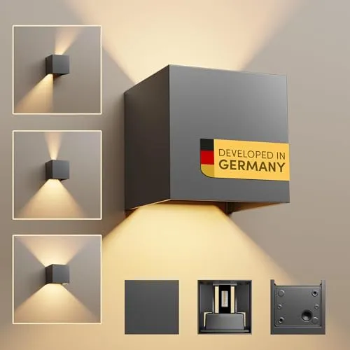 Scandinavian home LED Wandleuchte Außen & Innen - Helligkeit einstellbar, IP65 - Wetterfeste LED Wandleuchte für Innen und Außen mit einstellbarer Helligkeit. Ideal für jede Wetterlage und extrem energieeffizient mit über 25.000 Stunden Lebensdauer.