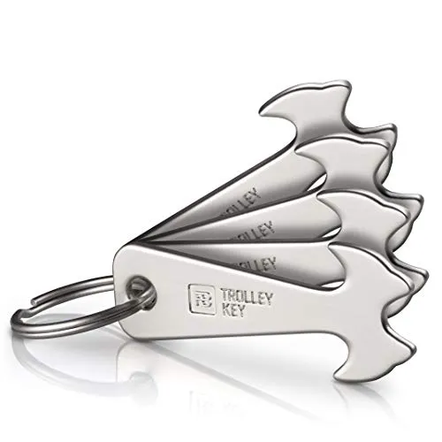 FABACH 4 Trolley Key Einkaufswagenlöser - Ersetzt Einkaufswagenchip, Einkaufschip - Schlüsselanhänger aus Metall für Key Organizer und Schlüsselbund - Kein Steckenbleiben im Einkaufswagen
